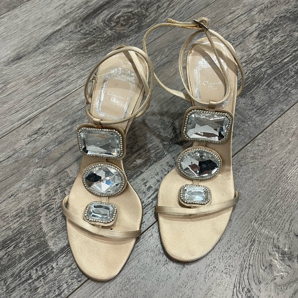 Dior Gold Heels with Crystal Accents